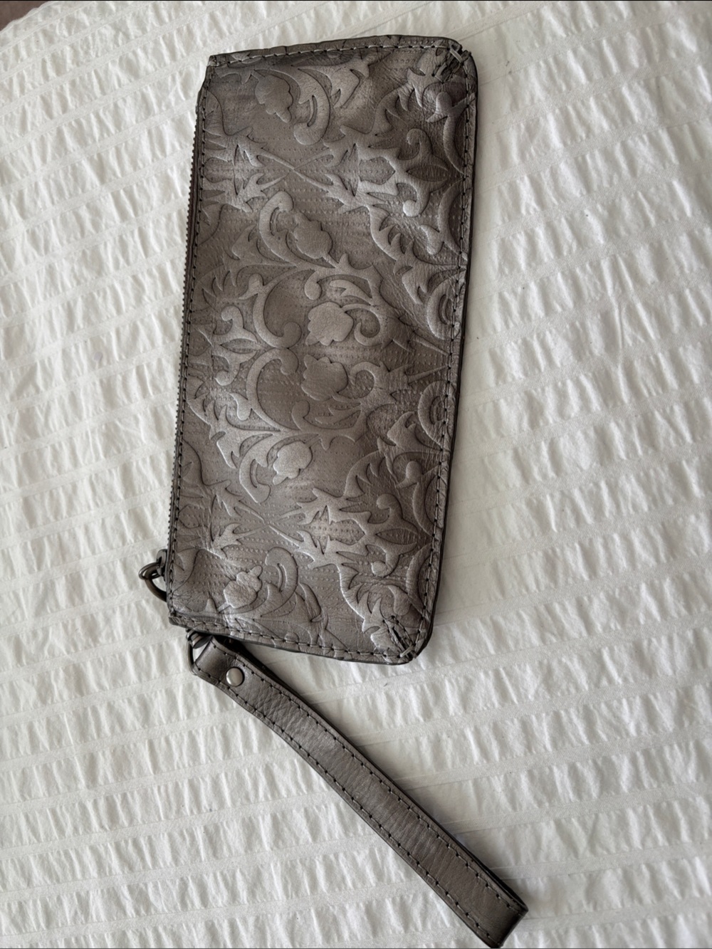 Patricia Nash Gray Floral Embossed Wristlet